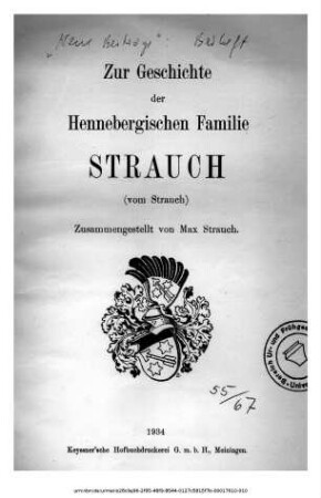 Zur Geschichte der Hennebergischen Familie Strauch (vom Strauch)
