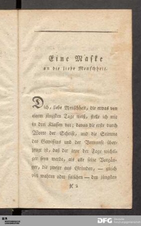 Eine Maske an die liebe Menschheit.