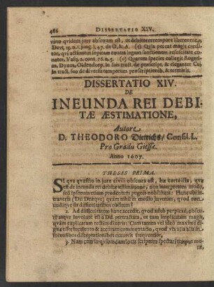 Dissertatio XIV. De Ineunda Rei Debitae Aestimatione