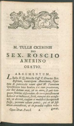 M. Tullii Ciceronis Pro Sex. Roscio Amerino Oratio