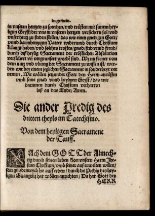 Die ander Predig ... Von dem heyligen Sacrament der Tauff.