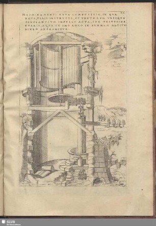 Machinamenti Nova Compositio, In Qua Rota, Telis Instructa Et Ventorum Undique Perflantium Impulsu Acta, Sub Testudine Turris, Aqua Ex Imo Loco In Summam Altitudinem Extrahitur