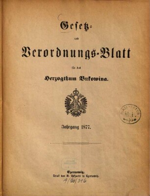 Gesetz- und Verordnungsblatt für das Herzogtum Bukowina. 1877, 1877