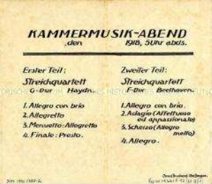Programmzettel eines Kammermusik-Abends