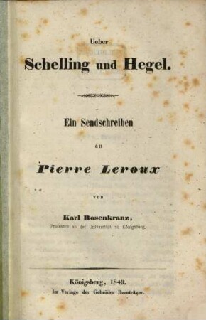 Über Schelling und Hegel : Ein Sendschreiben an Pierre Leroux
