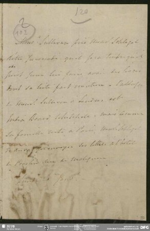 Eigenh. Brief von John Sullivan an August Wilhelm von Schlegel, London, 20.01.o.J.