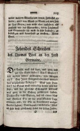 Zehendes Schreiben des Thomas Boot an den Lord Germaine.