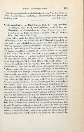 103-104 [Rezension] Müller, Karl Friedrich, Kirchengeschichte, 1. Band, 1. Halbband, 3. Aufl. 1. Lieferung