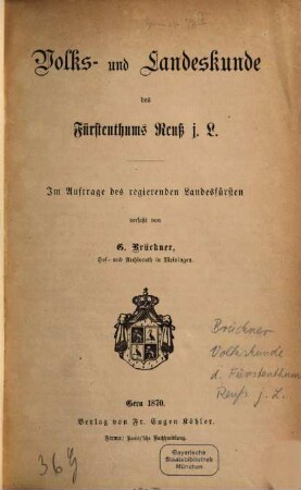 Volks- und Landeskunde des Fürstenthums Reuß j.L.
