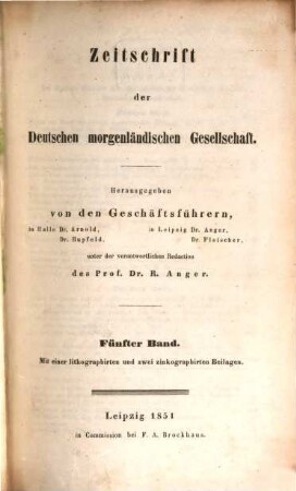 Zeitschrift der Deutschen Morgenländischen Gesellschaft : ZDMG. 5, 5. 1851