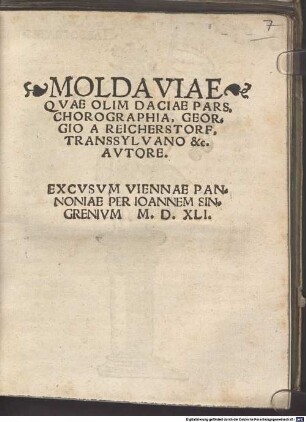 Moldaviae, quae olim Daciae pars chorographia