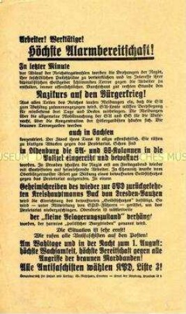 Propagandaflugblatt der KPD zur Reichstagswahl am 31. Juli 1932