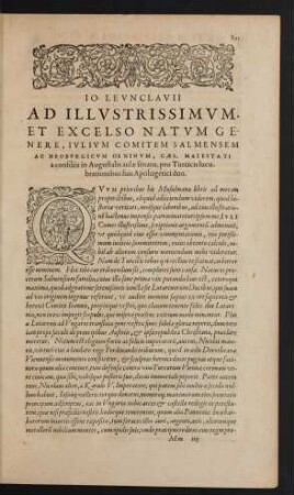 ... Ad Illustrissimum, Et Exelso Natum Genere, Julium Comitem Salmensem Ac Neoburgicum ...