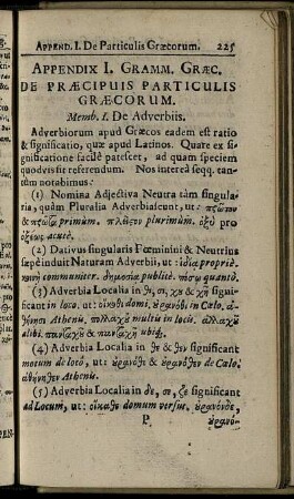Appendix I. Gramm. Græc. De Præcipuis Particulis Græcorum.