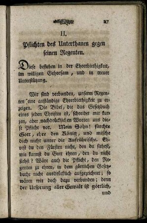 II. Pflichten des Unterthanen gegen seinen Regenten.