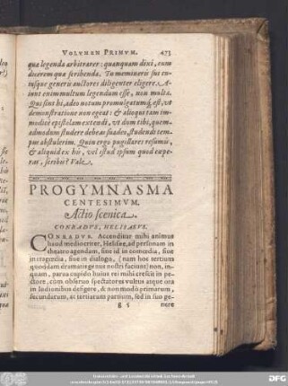 Progymnasma Centesimum. Actio scenica. Conradus, Helisaeus.