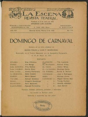 Domingo de carnaval : sainete en un acto