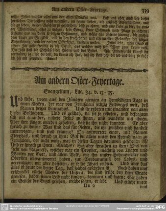Am andern Oster-Feyertage. Evangelium, Luc. 34. v. 13-35
