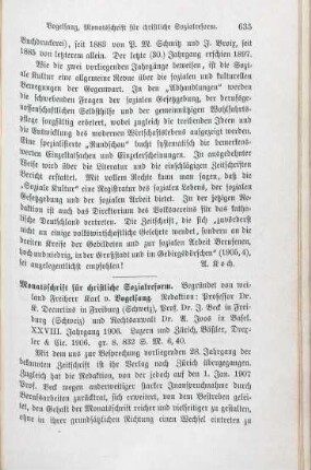 635-637 [Rezension] Monatsschrift für christliche Sozialreform, 28. Jahrgang