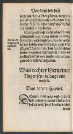 Was rechter Gemeiner Nutzen sey ... Das XVI. Capitel.