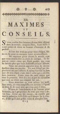XII. Maximes Et Conseils