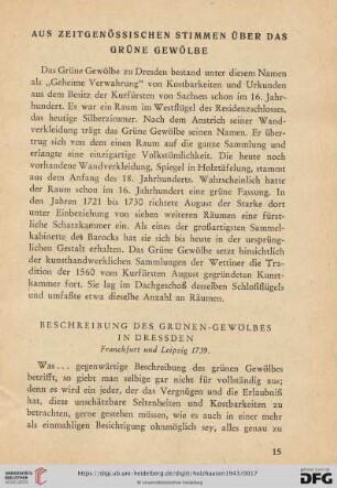 Aus zeitgenössischen Stimmen über das grüne Gewölbe