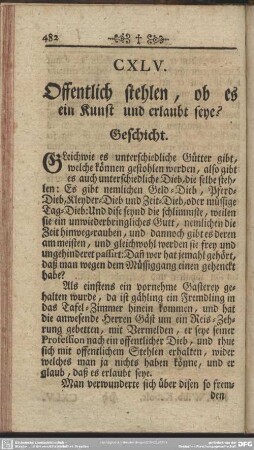 CXLV. Offentlich stehlen, ob es ein Kunst und erlaubt seye? Geschicht