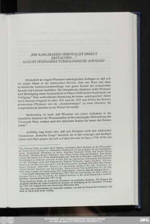 „Ihr Karlsbader Orientalist Erregt Erstaunen..." August Pfizmaiers Turkologische Anfänge