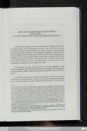 „Ihr Karlsbader Orientalist Erregt Erstaunen..." August Pfizmaiers Turkologische Anfänge