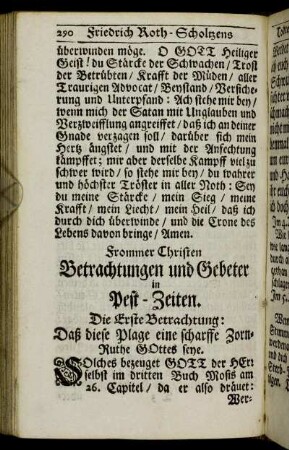 Frommer Christen Betrachtungen und Gebeter in Pest-Zeiten. - Beschluß-Gebet/ in Pest-Zeiten.