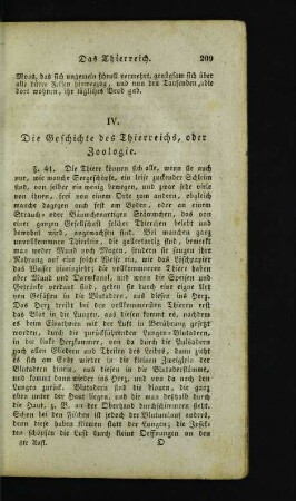 IV. Die Geschichte des Thierreichs, oder Zoologie.