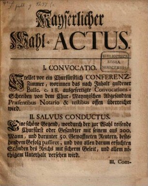Kayserlicher Wahl-Actus