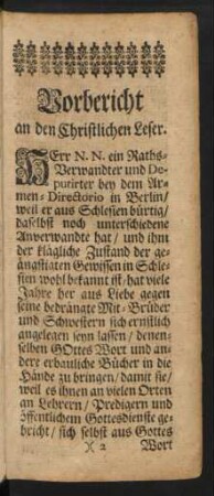 Vorbericht an den Christlichen Leser.