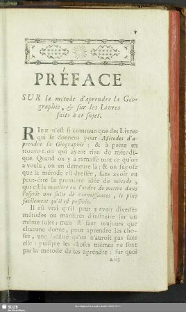 Préface Sur la métode d´aprendre la Géographie, & sur les Livres faits à ce sujet