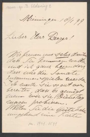 Brief an Wilhelm Berger : 18.01.1899