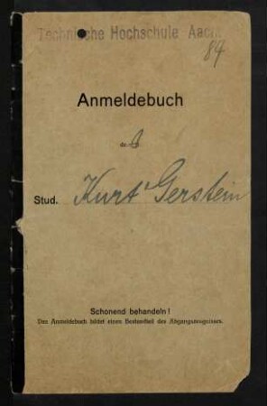 "Anmeldebuch" der Technischen Hochschule Aachen