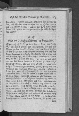 M 18. Eyd des Gerichts=Dieners zu Ritzebüttel.