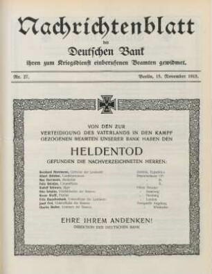 27.1915: Nachrichtenblatt der Deutschen Bank