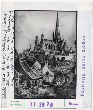 Autun: Kathedrale Saint-Lazare, Ansicht von Südwesten, Stich aus der Zeit vor der Restaurierung