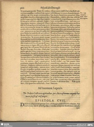 Ad Joannem Leporis. De Politiae Gallicanae aegritudine, per Metamorpham corporis humani, lapsi, & consumti. Epistola CVII.