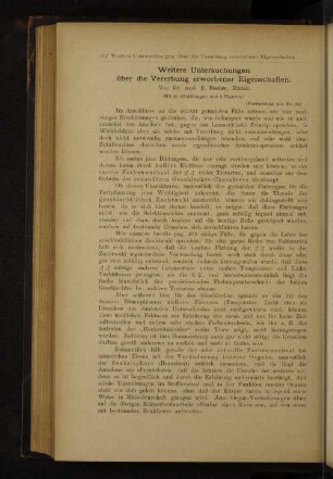 Weitere Untersuchungen über die Vererbung erworbener Eigenschaften.