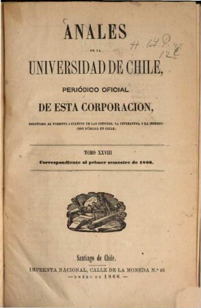 Anales de la Universidad de Chile : memorias científicas y literarias. 28. 1866