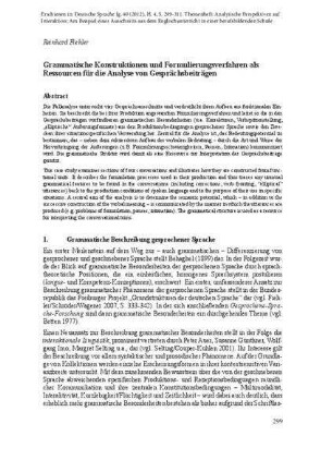 Grammatische Konstruktionen und Formulierungsverfahren als Ressource für die Analyse von Gesprächsbeiträgen