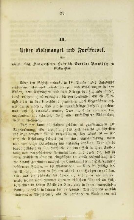II. Ueber Holzmangel und Forstfrevel
