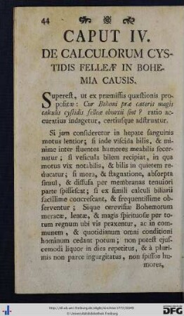 Caput IV. De Calculorum Cystidis Felleae In Bohemia Causis.