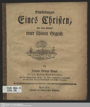 Empfindungen Eines Christen, bey dem Anblick einer schönen Gegend