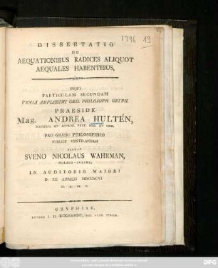 Part. 2: Dissertatio De Aequationibus Radices Aliquot Aequales Habentibus