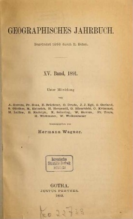 Geographisches Jahrbuch. 15. 1891 (1892)