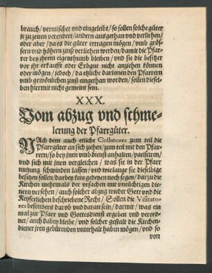 XXX. Vom abzug und schmelerung der Pfarrgüter.