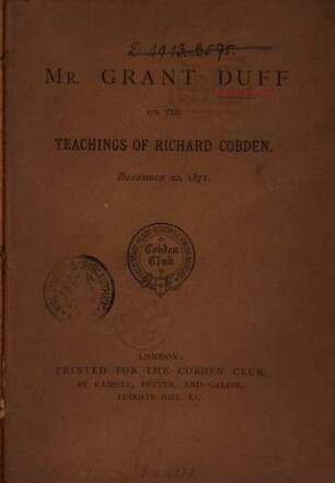 Grant Duff on the teachings of Richard Cobden